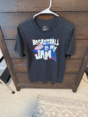 Nike Black Tee with White, Blue and Red Basketball Graphic